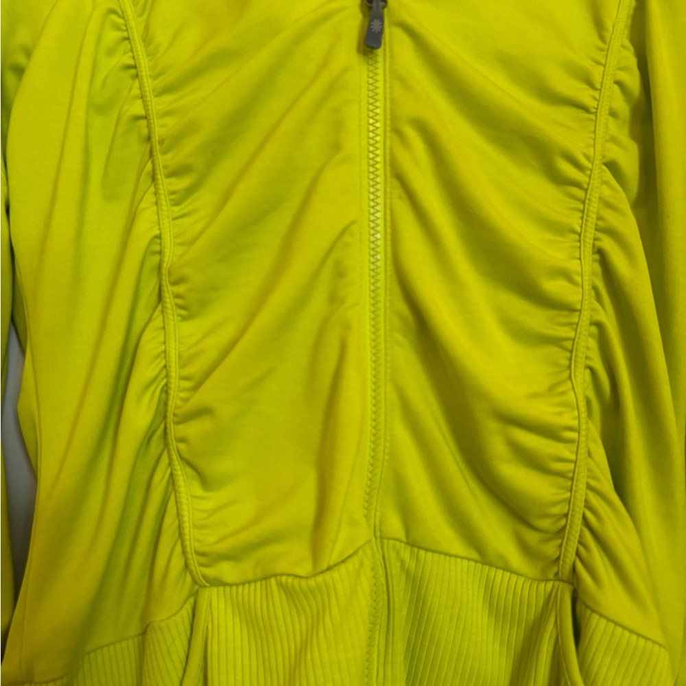 ATHLETA Vibrant Green/Yellow Zip-Up Hoodie with Ruching Front and Back. Medium. - Picture 3 of 5